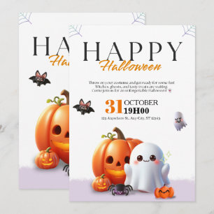 Cute Halloween Ghost Orange Pumpkin Spider  Invitation