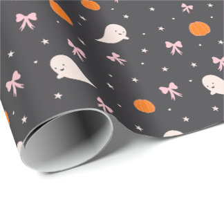 Cute Halloween Ghost Pattern Black Wrapping Paper
