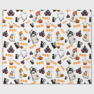 Cute Halloween Ghost Pattern – Spooky Black Cats Wrapping Paper