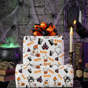 Cute Halloween Ghost Pattern – Spooky Black Cats Wrapping Paper