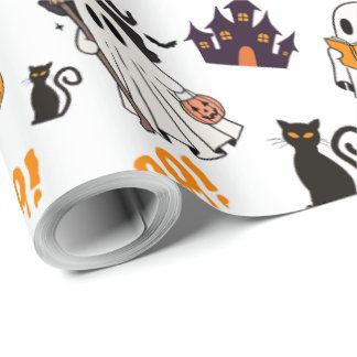 Cute Halloween Ghost Pattern – Spooky Black Cats Wrapping Paper