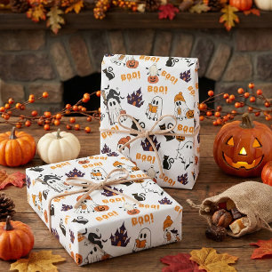 Cute Halloween Ghost Pattern – Spooky Black Cats Wrapping Paper Sheet