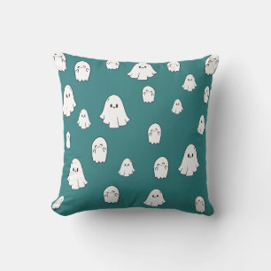 Cute Halloween ghost patterns in a cyan colored Throw Pillow