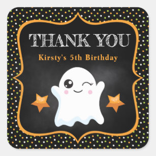 Cute Halloween Ghost & Polka Dots Birthday Square Sticker