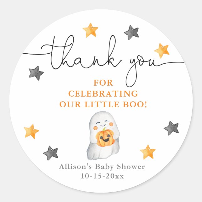 Cute Halloween ghost pumpkin baby shower Classic Round Sticker (Front)