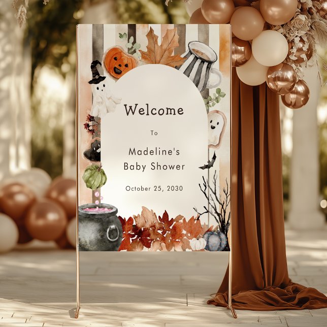 Cute Halloween Ghost Pumpkin Baby Shower Welcome Poster (Creator Uploaded)