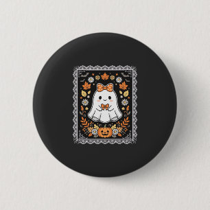 Cute Halloween Ghost Pumpkin Floral T-Shirt Design 2 Inch Round Button