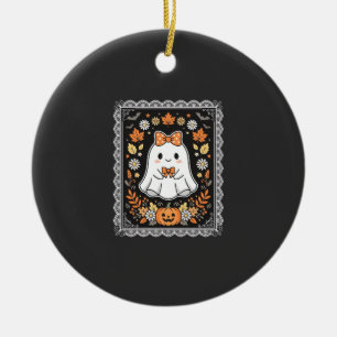 Cute Halloween Ghost Pumpkin Floral T-Shirt Design Ceramic Ornament