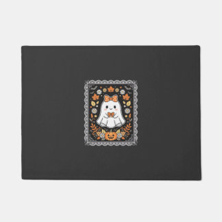 Cute Halloween Ghost Pumpkin Floral T-Shirt Design Doormat