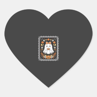 Cute Halloween Ghost Pumpkin Floral T-Shirt Design Heart Sticker