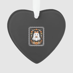 Cute Halloween Ghost Pumpkin Floral T-Shirt Design Ornament
