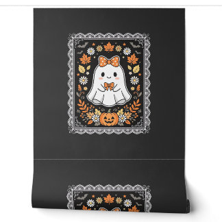 Cute Halloween Ghost Pumpkin Floral T-Shirt Design Wallpaper