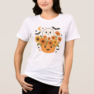 Cute Halloween Ghost Pumpkin Flowers Tri-Blend Shirt