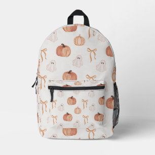 Cute Halloween Ghost & Pumpkin Pattern Orange Bo Printed Backpack