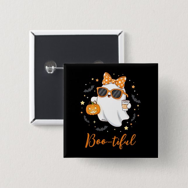 Cute Halloween Ghost Pumpkin Spice Personalized 2 Inch Square Button (Front & Back)
