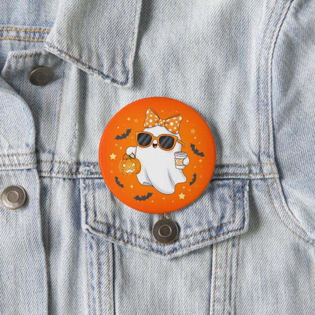 Cute Halloween Ghost Pumpkin Spice Personalized 3 Inch Round Button (In Situ)
