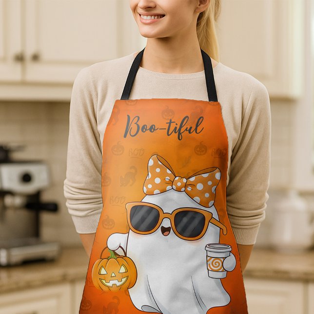 Cute Halloween Ghost Pumpkin Spice Personalized Apron (Creator Uploaded)