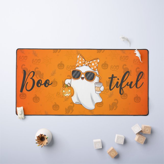 Cute Halloween Ghost Pumpkin Spice Personalized Desk Mat (Kids Table)