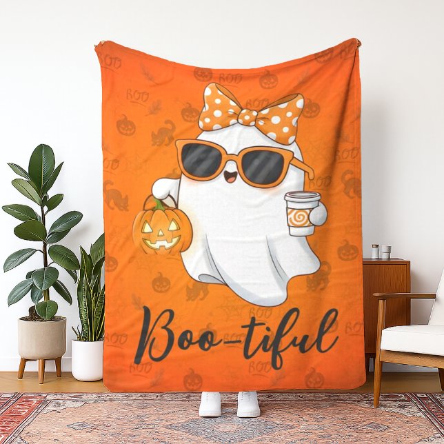 Cute Halloween Ghost Pumpkin Spice Personalized Fleece Blanket (Creator Uploaded)