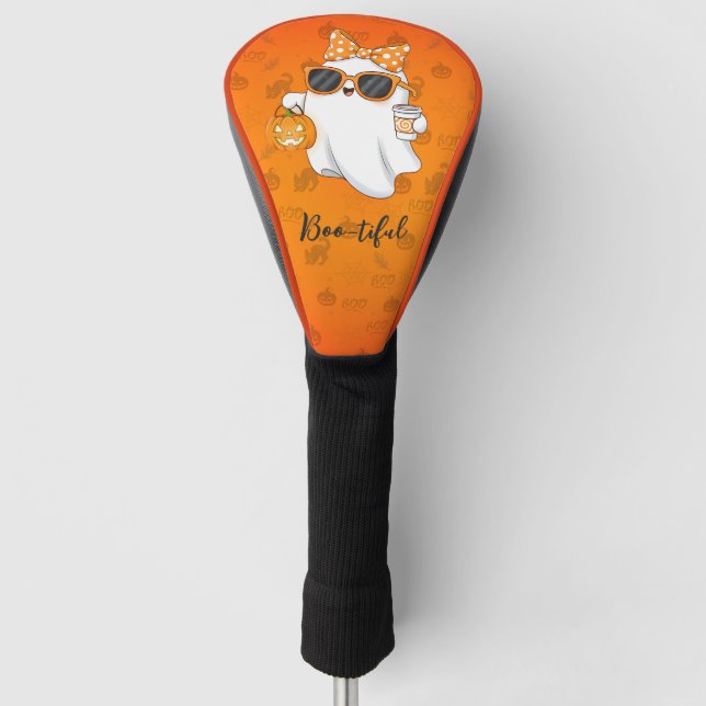 Cute Halloween Ghost Pumpkin Spice Personalized Golf Head Cover (Front)