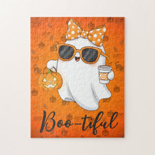 Cute Halloween Ghost Pumpkin Spice Personalized Jigsaw Puzzle
