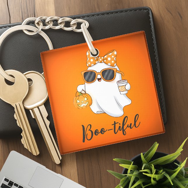 Cute Halloween Ghost Pumpkin Spice Personalized Keychain (Creator Uploaded)