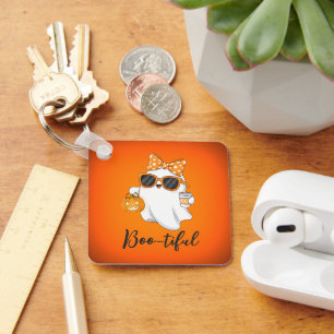 Cute Halloween Ghost Pumpkin Spice Personalized Keychain