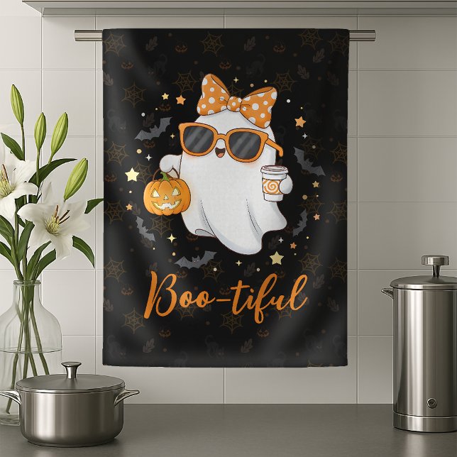 Cute Halloween Ghost Pumpkin Spice Personalized Kitchen Towel (Creator Uploaded)
