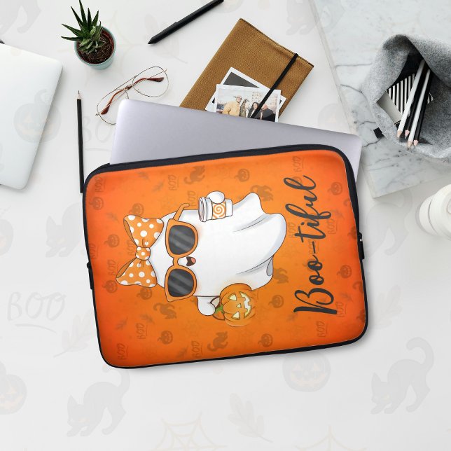 Cute Halloween Ghost Pumpkin Spice Personalized Laptop Sleeve (Creator Uploaded)