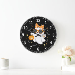 Cute Halloween Ghost Pumpkin Spice Personalized Large Clock