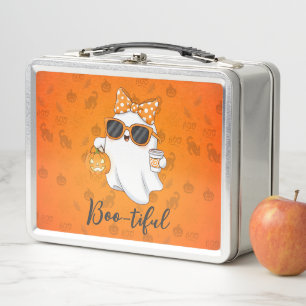 Cute Halloween Ghost Pumpkin Spice Personalized Metal Lunch Box