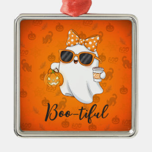 Cute Halloween Ghost Pumpkin Spice Personalized Metal Ornament