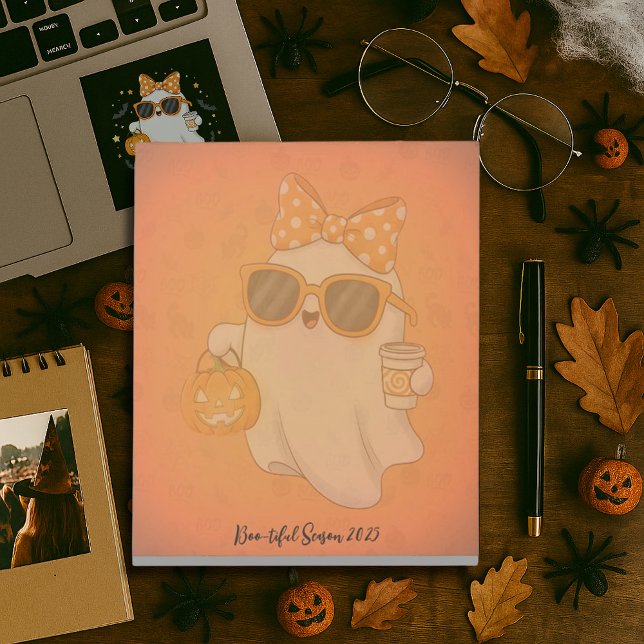 Cute Halloween Ghost Pumpkin Spice Personalized Notepad (Creator Uploaded)