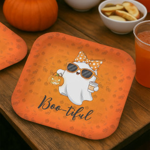 Cute Halloween Ghost Pumpkin Spice Personalized Paper Plate