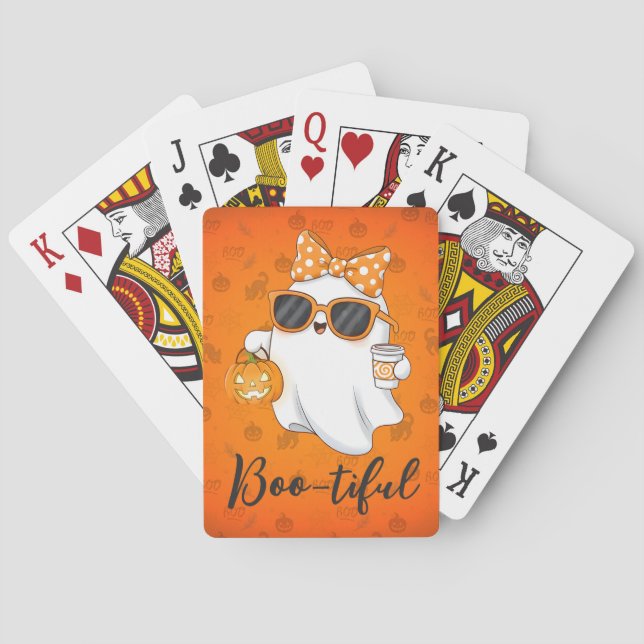 Cute Halloween Ghost Pumpkin Spice Personalized Playing Cards (Back)