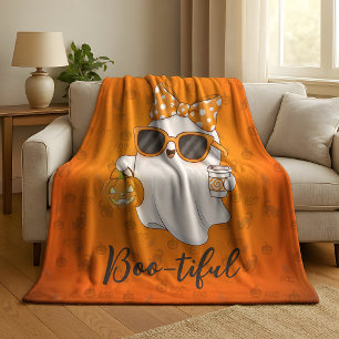 Cute Halloween Ghost Pumpkin Spice Personalized Sherpa Blanket