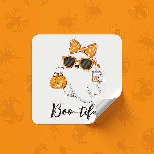 Cute Halloween Ghost Pumpkin Spice Personalized Square Sticker
