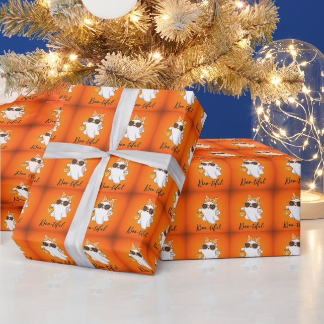 Cute Halloween Ghost Pumpkin Spice Personalized Wrapping Paper (Holidays)