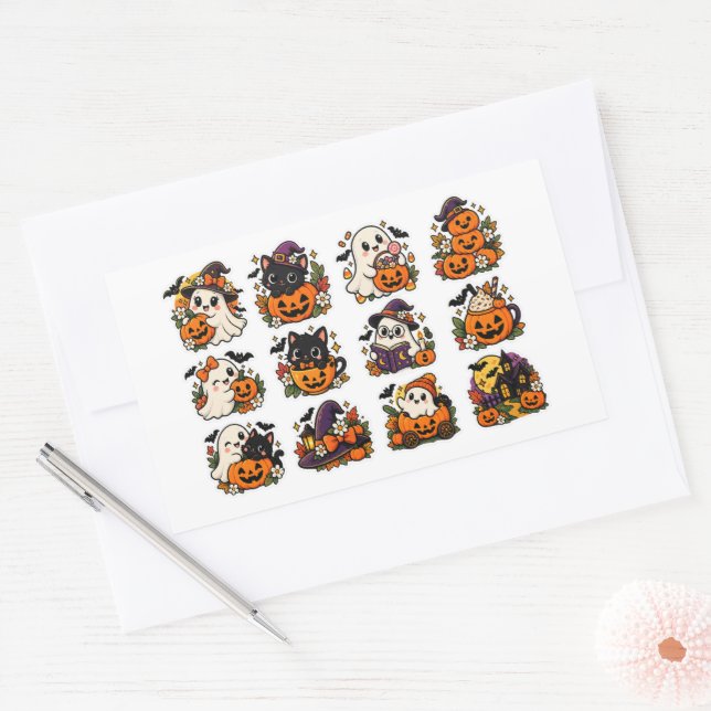 Cute Halloween Ghost Pumpkin Witch Retro Sticker (Envelope)