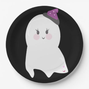 Cute Halloween Ghost Purple Black Paper Plate