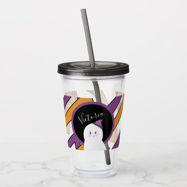 Cute Halloween Ghost Purple Pattern Acrylic Tumbler (Left)