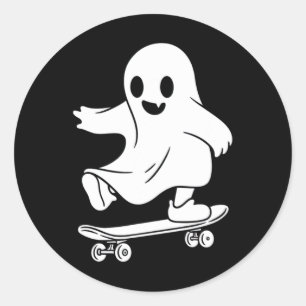 Cute Halloween Ghost Skateboarding Funny Skateboar Classic Round Sticker