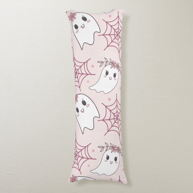 Cute Halloween Ghost & Spiderweb Pattern (2) Body Pillow (Front Vertical)
