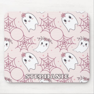 Cute Halloween Ghost & Spiderweb Pattern (2) Mouse Pad