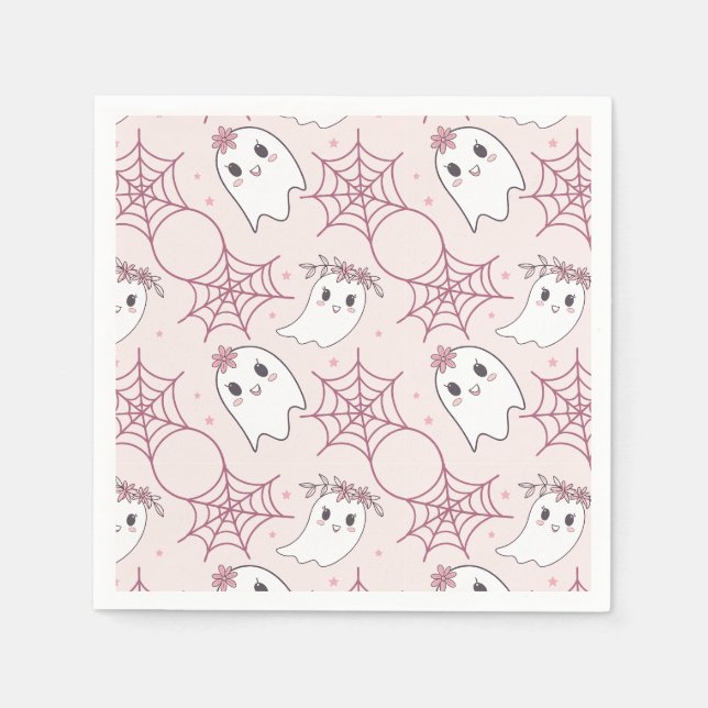 Cute Halloween Ghost & Spiderweb Pattern (2) Napkin (Front)