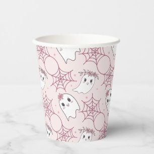 Cute Halloween Ghost & Spiderweb Pattern (2) Paper Cups