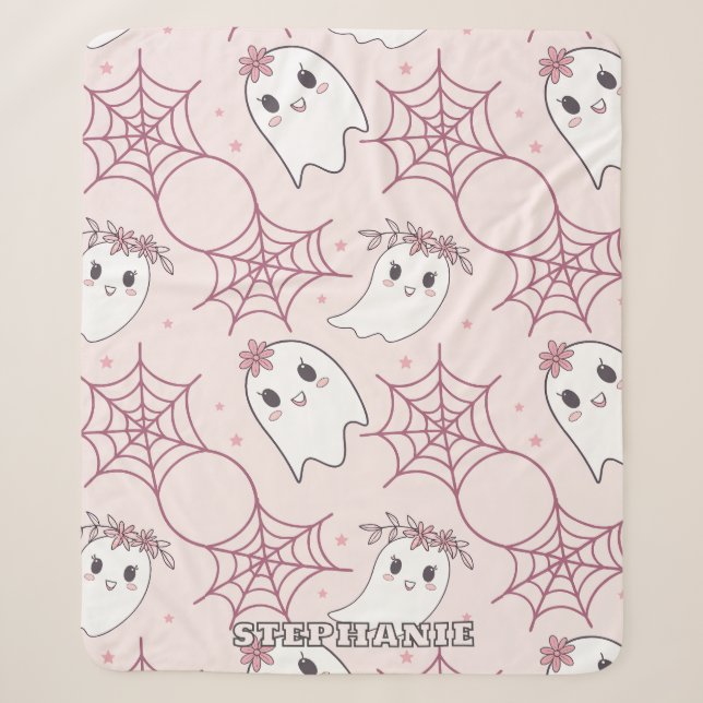 Cute Halloween Ghost & Spiderweb Pattern (2) Sherpa Blanket (Front)
