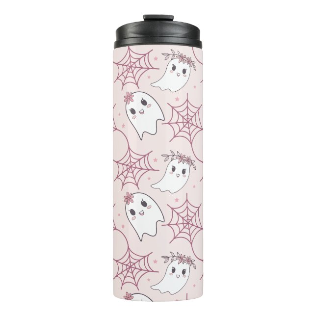 Cute Halloween Ghost & Spiderweb Pattern (2) Thermal Tumbler (Front)