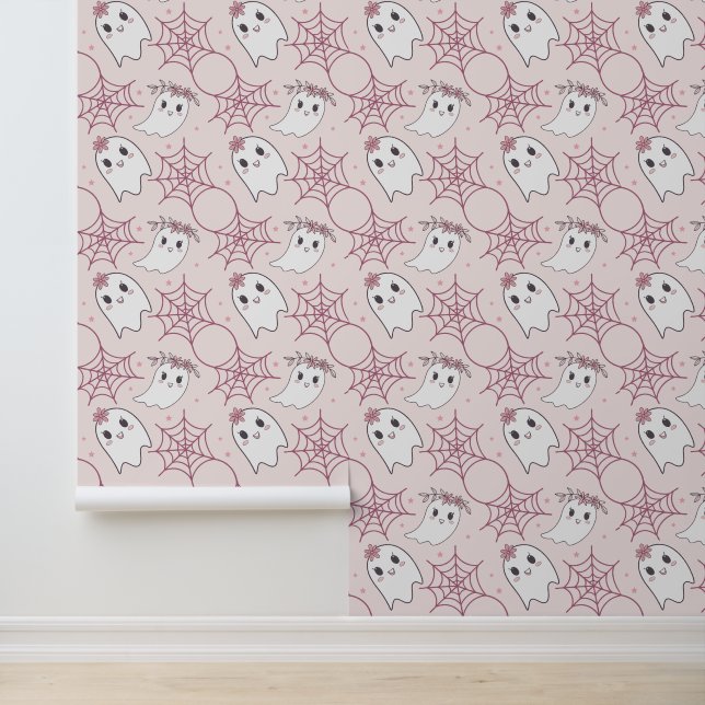 Cute Halloween Ghost & Spiderweb Pattern (2) Wallpaper (Application)