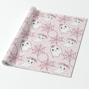 Cute Halloween Ghost & Spiderweb Pattern (2) Wrapping Paper